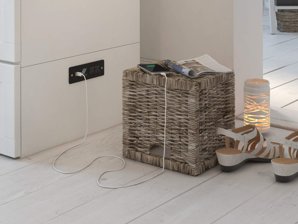 Modern Queen Size Murphy Bed Chest with Mattress, Storage, and Built-in Charger in White