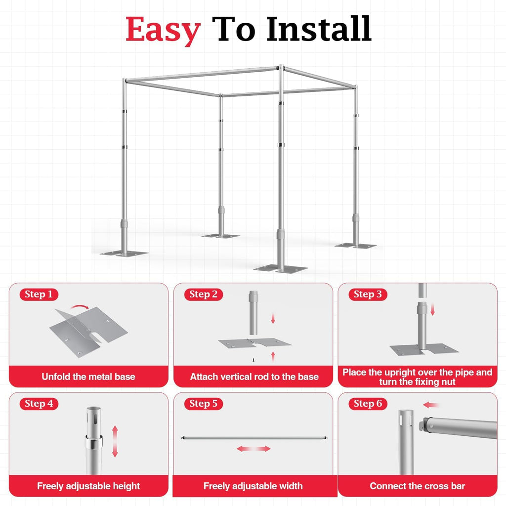 EMART 10ft Square Backdrop Stand Heavy Duty, Pipe and Drape Photo Background Support Kit, Adjustable Metal Frame with Flat Base for Wedding Birthday Party Decorations