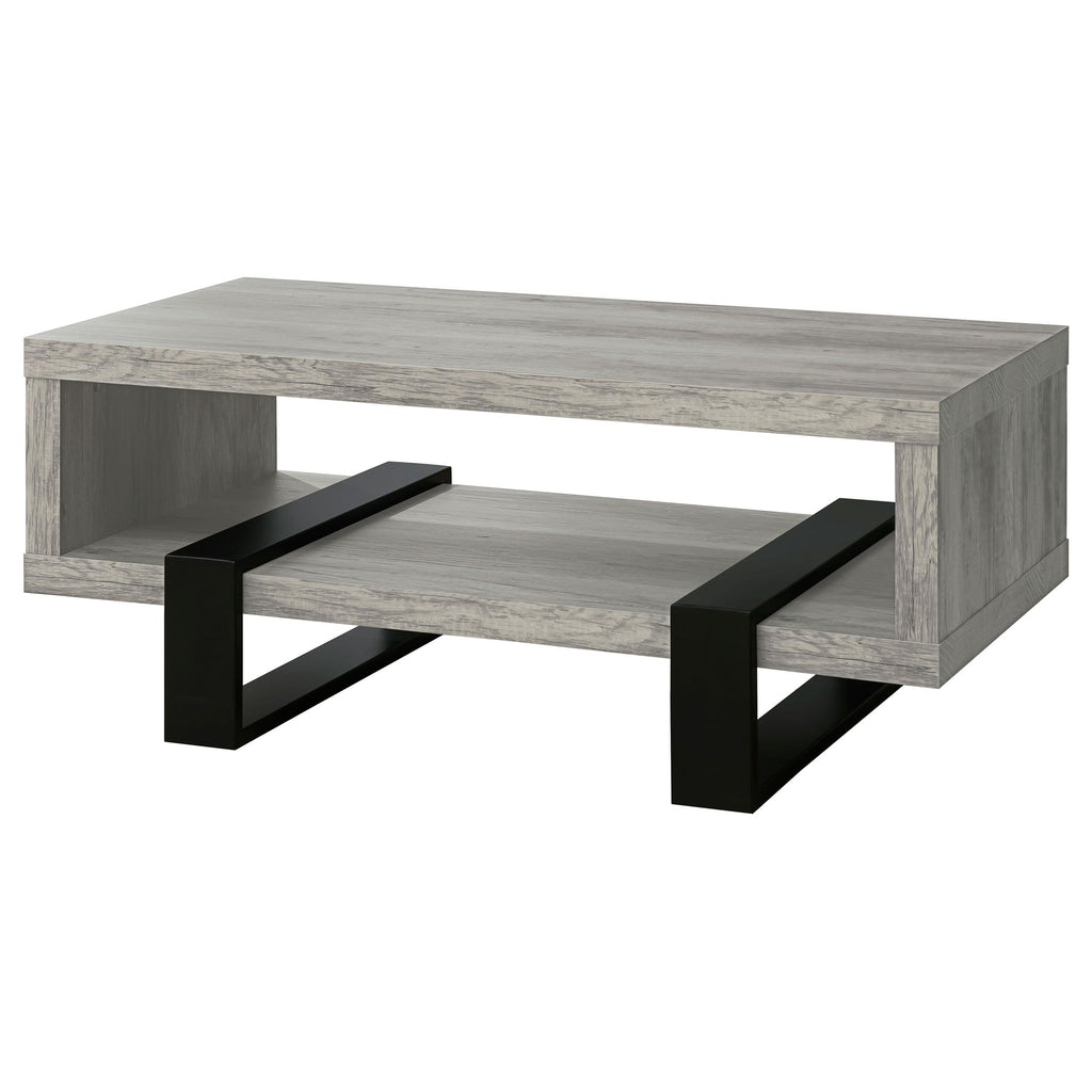 Coaster Home Furnishings - Dinard - Wood - Coffee Table with Metal Bases, Open Shelf, and Rectangular Surface - Living Room - 47-Inch - Grey Driftwood - 720878