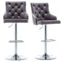 BTEXPERT Set of 2 Premium upholstered Dining 25" - 33" Adjustable High Back Stool Bar Chairs, Gray Tufted Nailhead Trim, (5153GR-2)