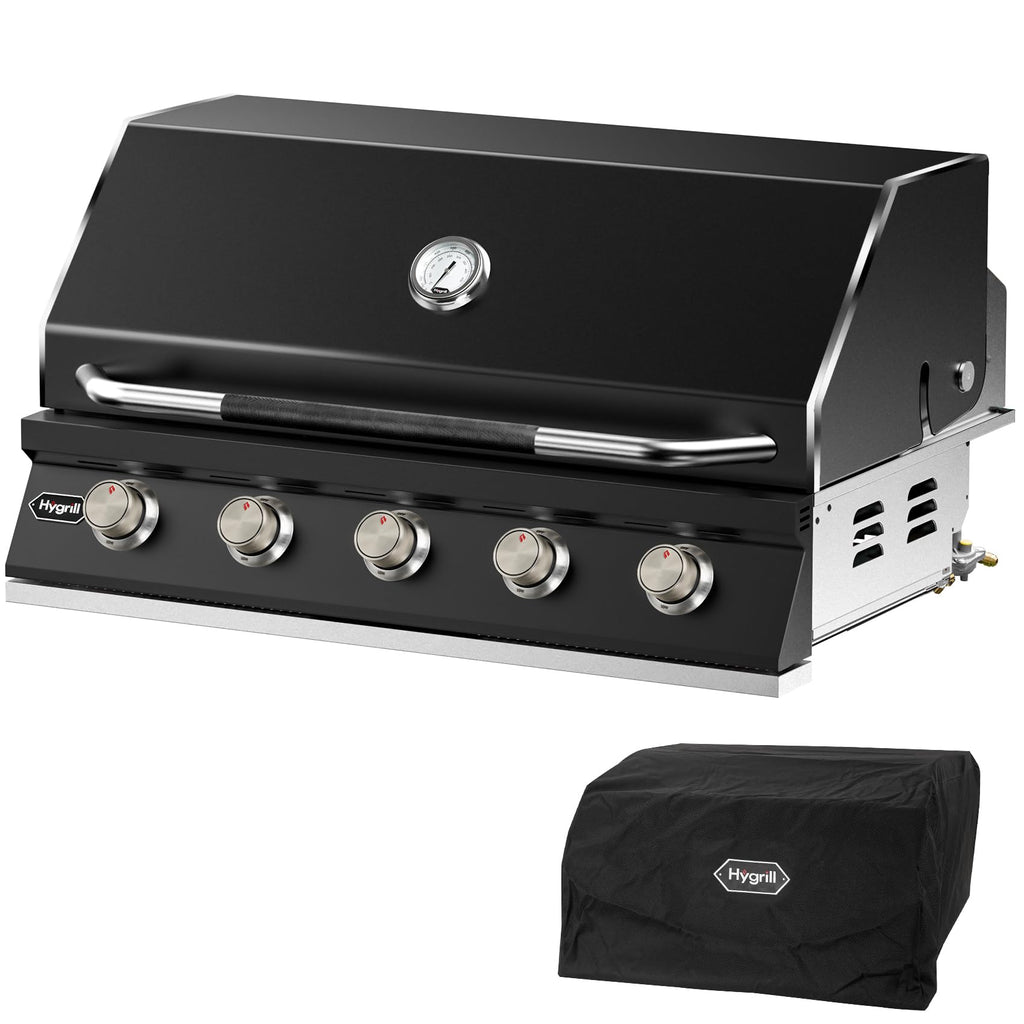 Hygrill STD Series 40-Inch Built In Grill for Natural Gas, Stainless Steel Outdoor Kitchen 5-Burner Grill Head, Black