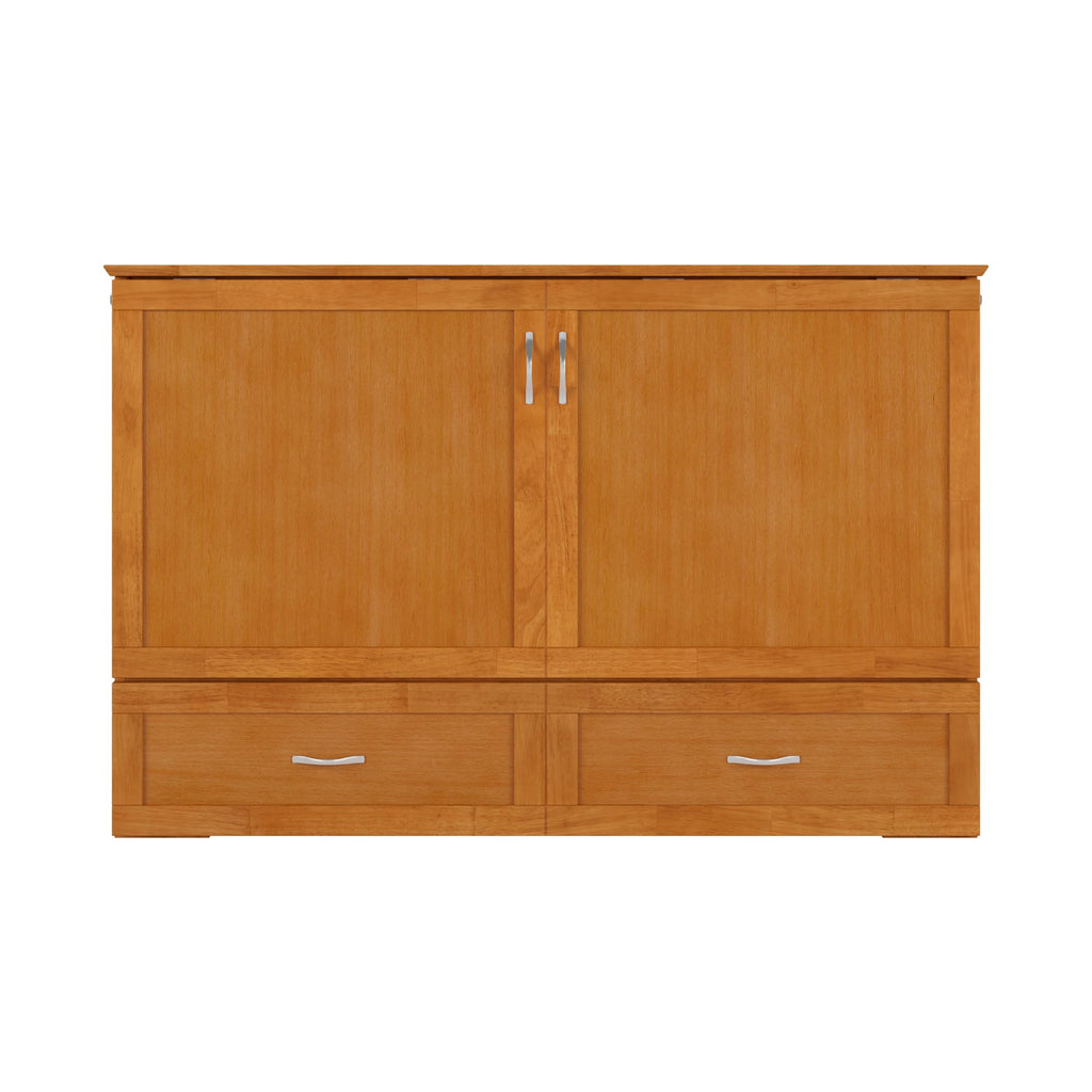 AFI Hamilton Queen Murphy Bed Chest with Mattress, Storage, and Built-in Charger in Light Toffee