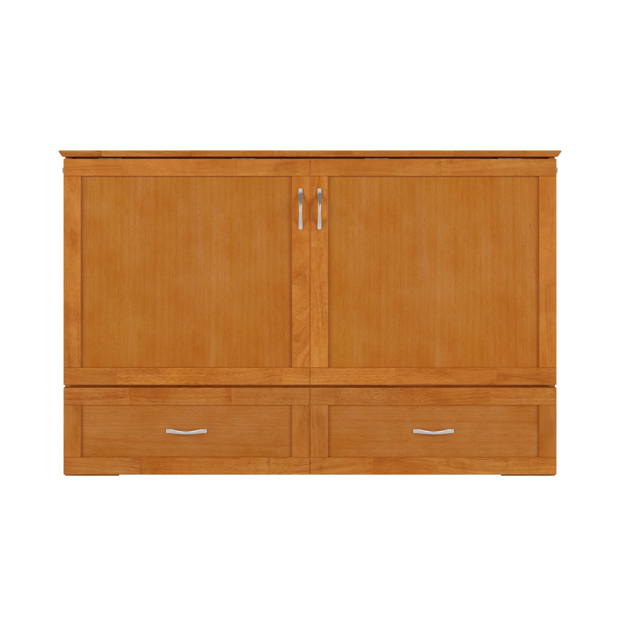AFI Hamilton Queen Murphy Bed Chest with Mattress, Storage, and Built-in Charger in Light Toffee