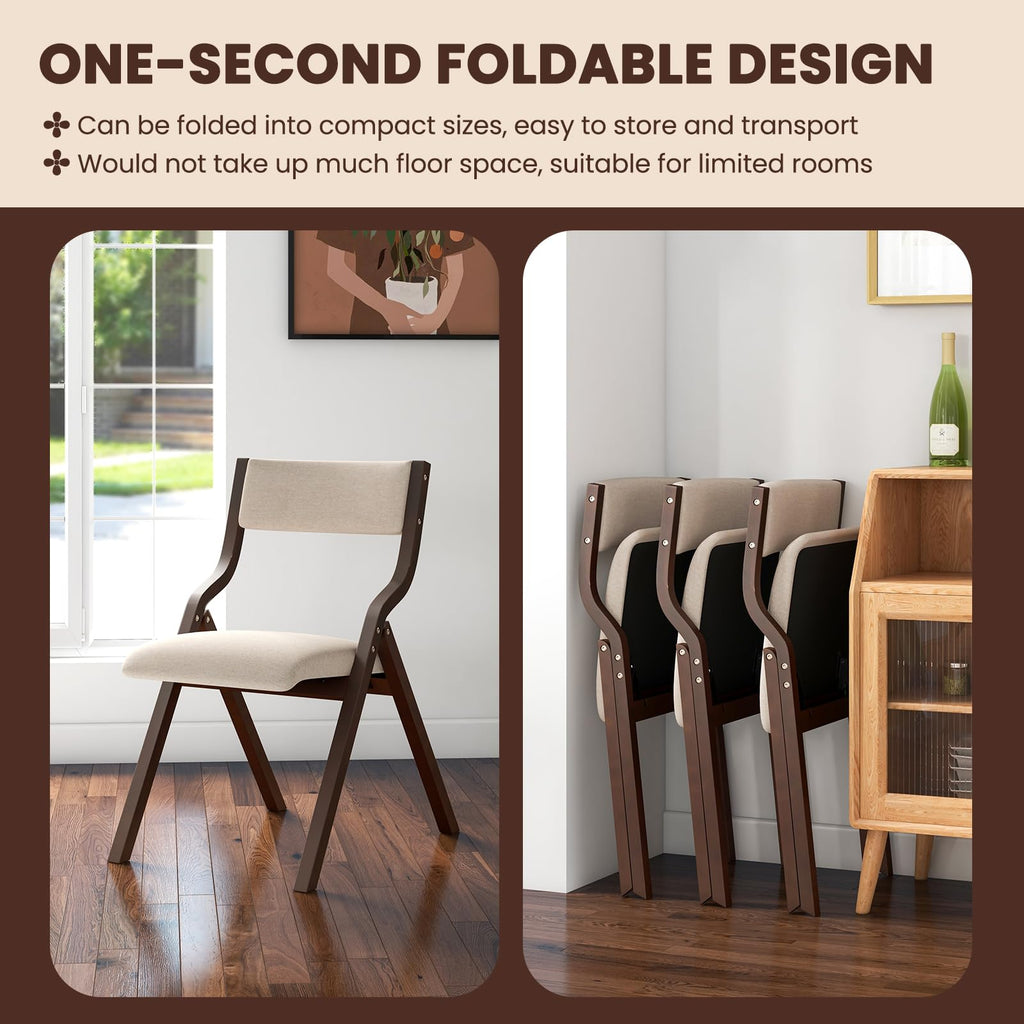 Giantex Folding Dining Chairs Set of 4, No Assembly Folding Chairs w/Linen Padded Seats, Wood Foldable Kitchen Chairs, Easy to Store Extra Event Chairs, Padded Folding Chair for Wedding Guests Party
