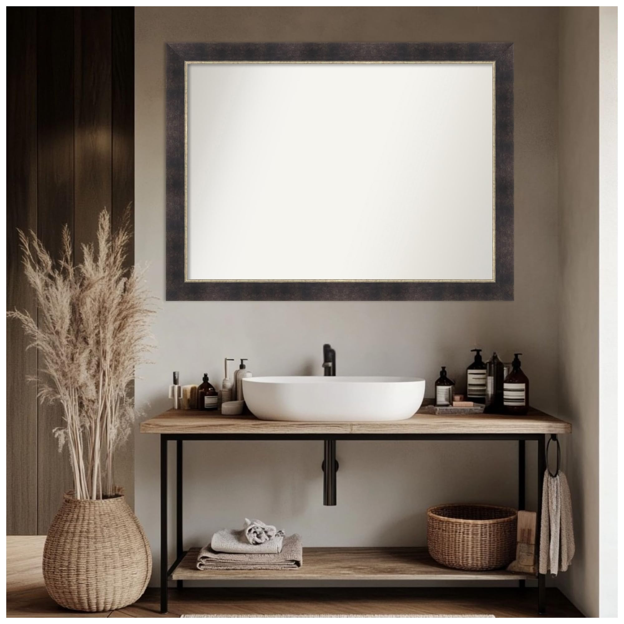 Amanti Art Bronze Bathroom Mirror for Over Sink, 32x43 Odin Antique Bronze Rectangle Vanity Mirror, X-Large Modern Wood Frame, Hangs Horizonally and Vertically, Bathroom Wall Decor, Non-Beveled Edge