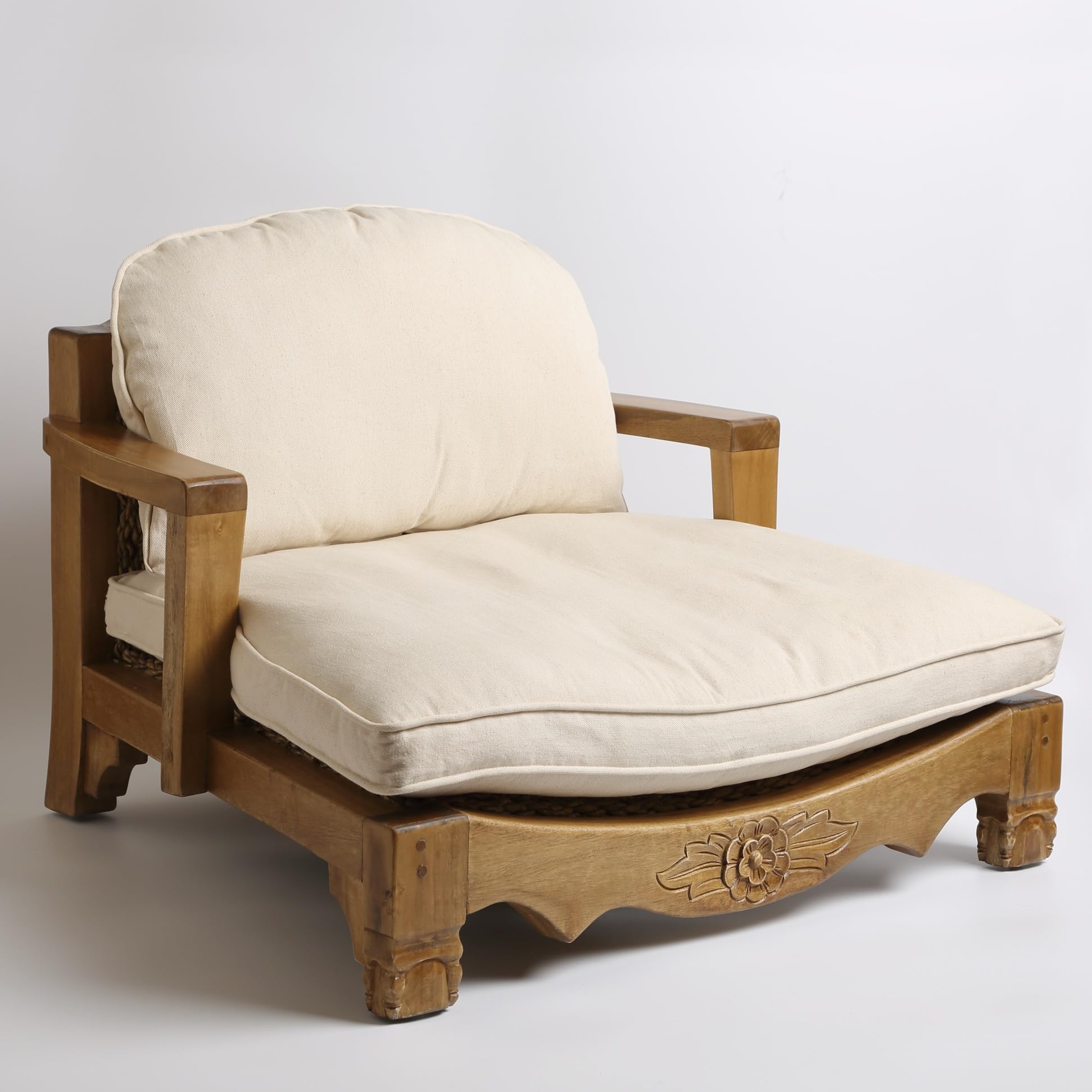 Harmony In Design Raja Meditation Chair, Handcrafted Wooden Frame with Floral Carving, Back Support,