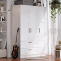 Fenghua Lizhi 3 Doors Wooden Wardrobe Closet Armoire, White Storage Cabinet for Hanging Clothes, Bedroom Large Capacity Freestanding Armoire,Wood Wardrobe Combination with Shelves (2drawer, White)