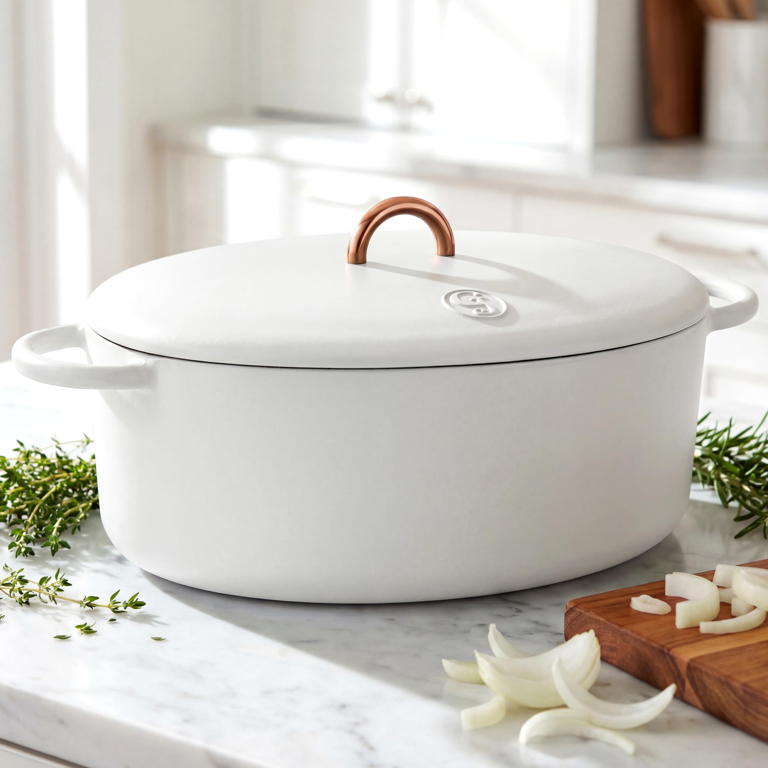 Great Jones Dutchess Cast Iron Dutch Oven Pot With Lid (Salt) - Large 6.75 Quart Size, Dual Handles - All Stovetop Safe - 500° Dutch Oven For Bread Baking | Dishwasher Friendly