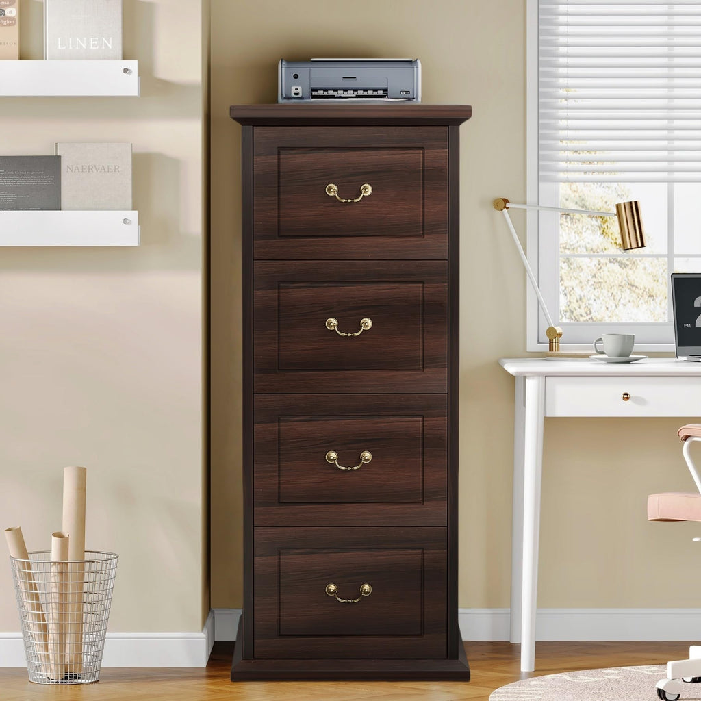 Tribesigns 4-Drawer File Cabinet, Vertical Wood Filing Cabinet for A4/Letter/Legal Size, Tall File Storage Printer Stand with Hanging Rails for Home Office, Classic Dark Walnut Finish