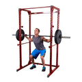 Body-Solid Best Fitness Power Rack - 14-Gauge Steel Home Gym with 500lb Capacity, Chin Bar, 23 Adjustable Safety Bars, Optional LAT & Dip Attachments, Red