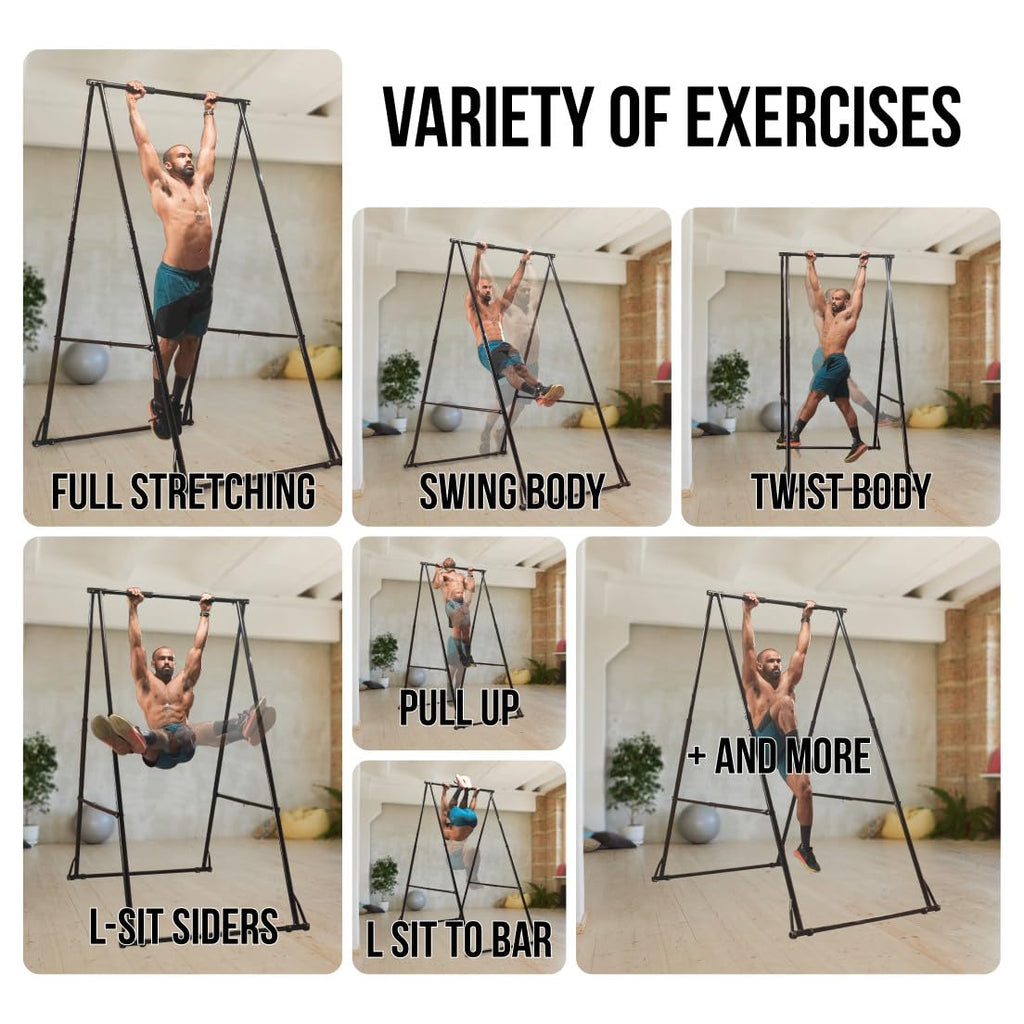 KHANH TRINH Foldable Pull Up Bar Stable Gymnastics Equipment Portable Aerial Yoga Stand Durable Frame For Hammock Chair, Therapy Sensory Swing. Adjustable Back Stretcher For Lower Back Pain Relief