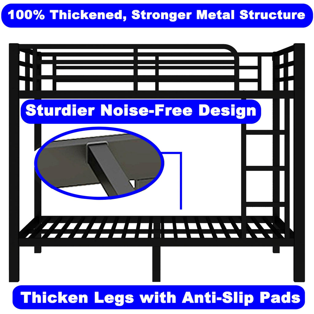 SIMPLEZC Upgraded Version Thickened Heavy-Duty Metal Full XL Over Full XL Bunk Bed, Higher Quality & Stronger Steel Bunk Bed Full XL Size with Ladder and Guard Rail for Adults (Black, Full XL)