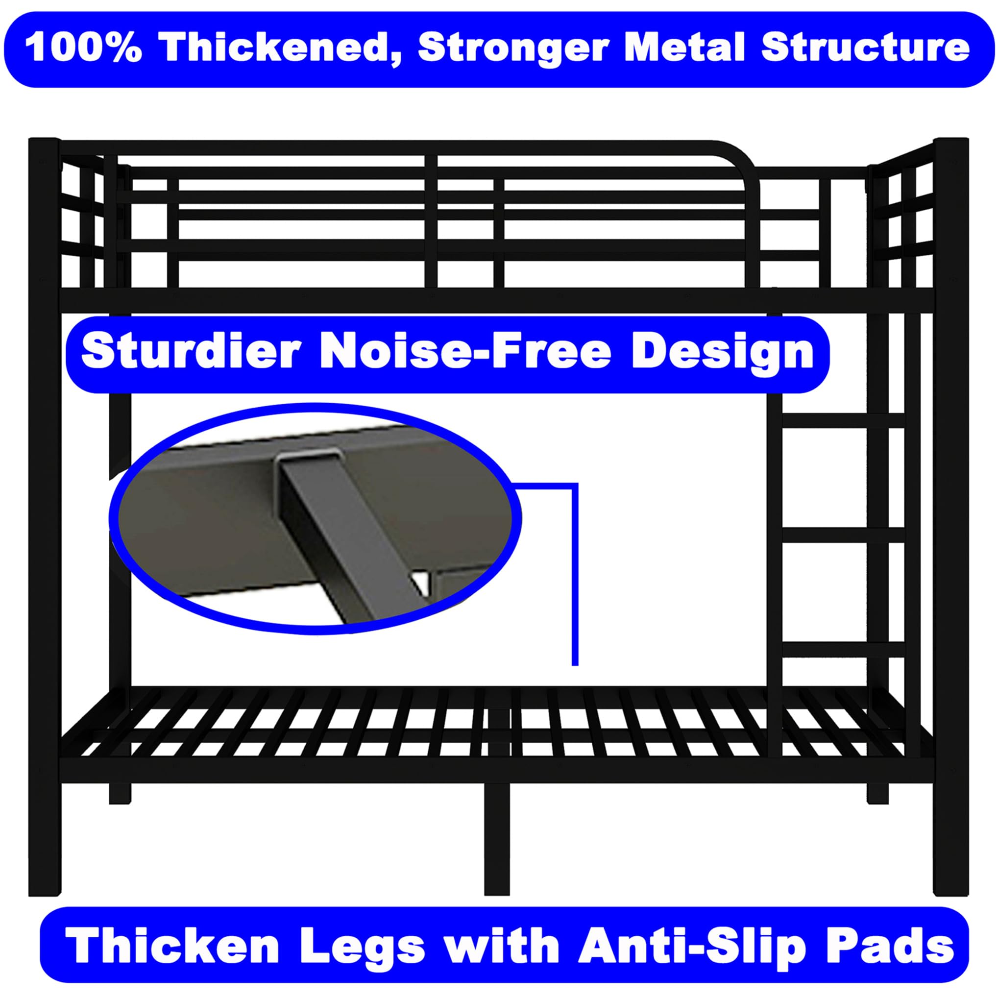 SIMPLEZC Upgraded Version Thickened Heavy-Duty Metal Full XL Over Full XL Bunk Bed, Higher Quality & Stronger Steel Bunk Bed Full XL Size with Ladder and Guard Rail for Adults (Black, Full XL)