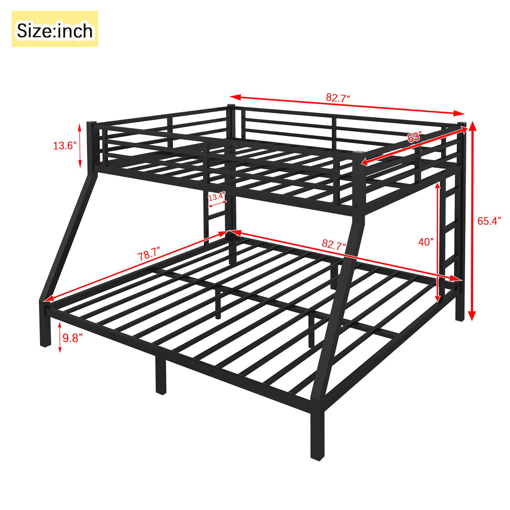 Bellemave Queen Over King Bunk Bed for Adults, Queen Over King Bunk Beds Frame with 2 Side Ladder and Full Length Guardrail, Easy Assemble Bunkbeds, Noise Reduced, Mattress Not Included, Black