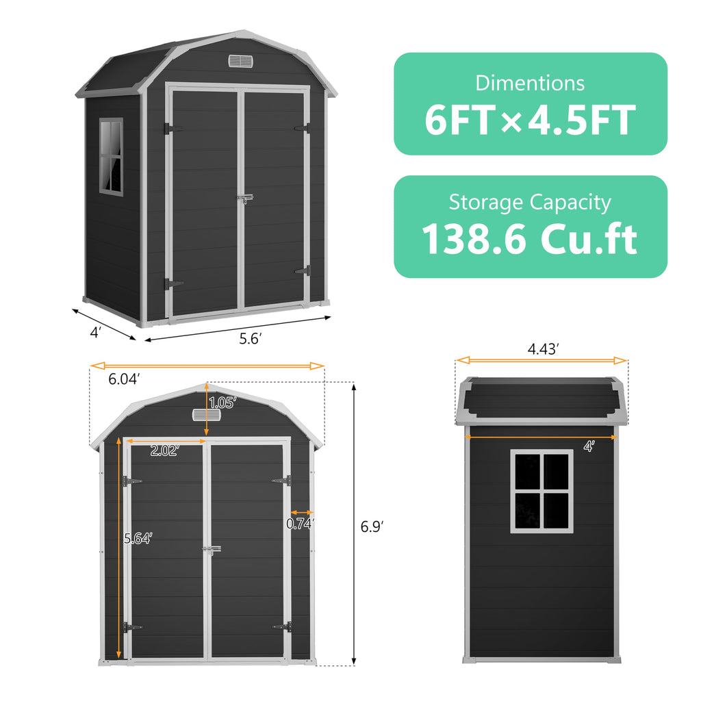 Shed, 6x4.5 ft Resin Storage Shed for Backyard, Durable All-Weather Storage and Sheds & Outdoor Storage, Large Outdoor Storage Box Style Outdoor Shed, Garden Resin Building, Black