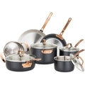 Viking 3 Ply Pots and Pans Set, 11 Piece Stainless Steel Kitchen Cookware with Glass Lids, Black with Copper