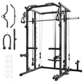 Garvee Power Cage, Smith Machine Squat Rack, Heavy Duty Power Rack for Home Gym with Pulley System, Dip Bar, LAT Pulldown, Multifunctional Squat Rack for Home Gym