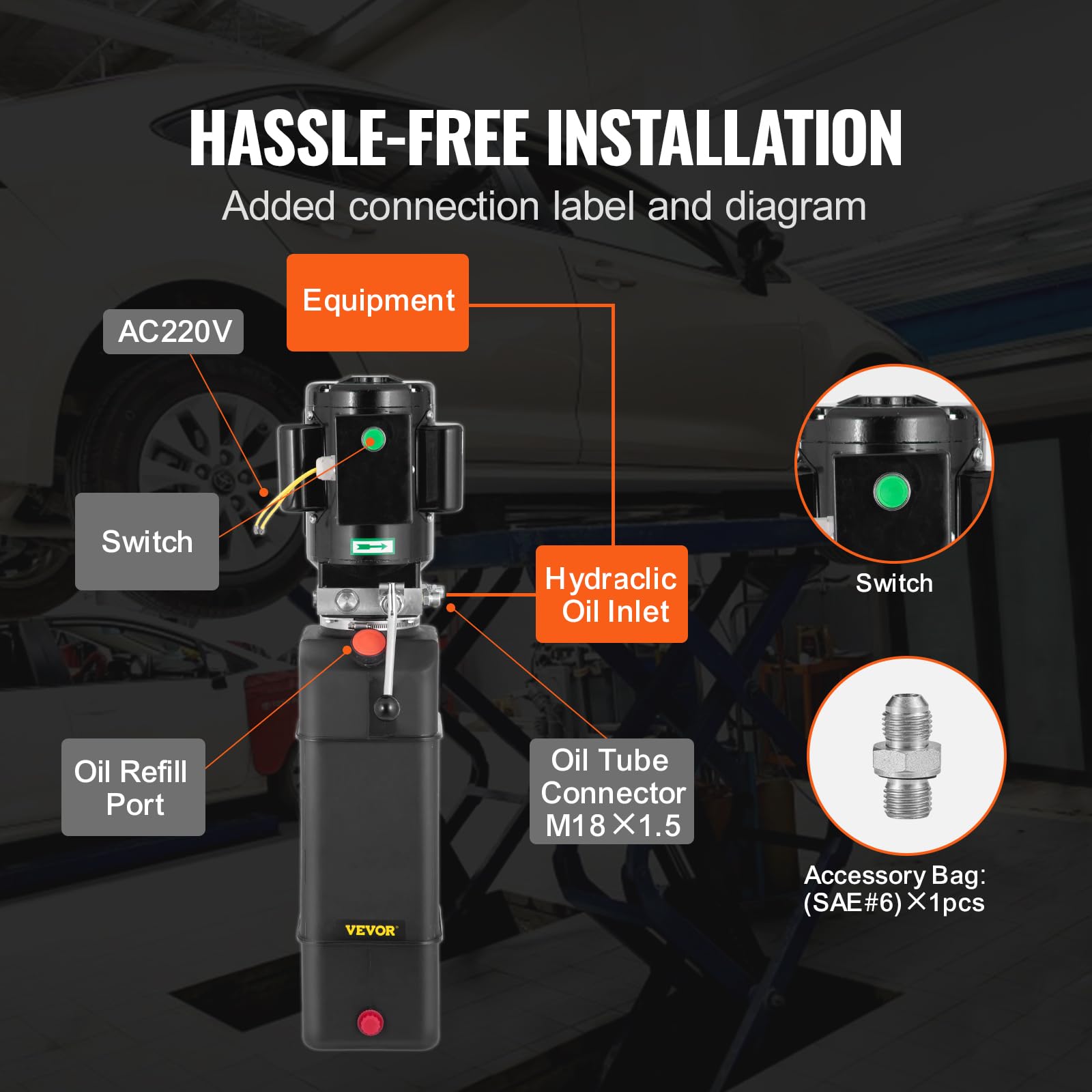 Mophorn Hydraulic Pump 2950 PSI 60HZ Hydraulic Power Unit 3 HP 220V Hydraulic Power Pack for 2 & 4 Post Lifts Car Lift Hydraulic Power Unit with 3.5 Gallon Reservoir