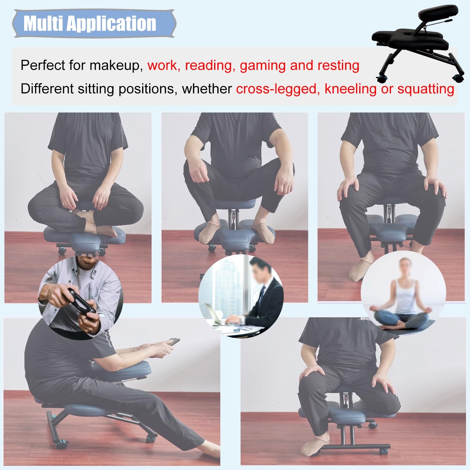 HDYZJQ Office Chair for Cross Legged Sitting with Wheels, Kneeling Chair to Improve Posture and Relieve Pain, Ergonomic Yoga Meditation Chair(White)