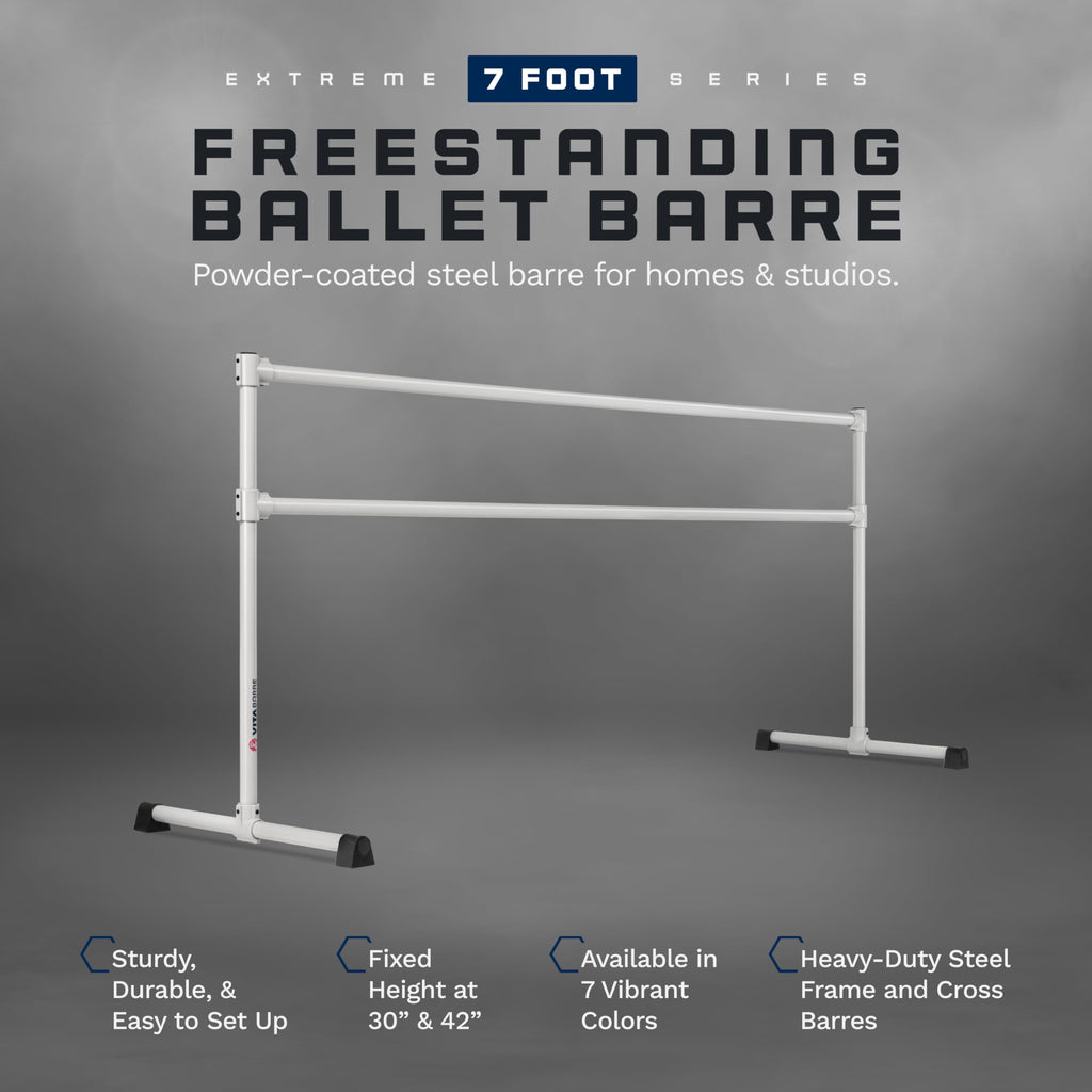 VITA Barre Portable Freestanding Double Ballet Barre, Extreme, 7 Ft Bars, Satin Silver, Steel | Fixed Height, Made in USA, Home or Gym Exercise Equipment for Kids & Adults | Dance, Fitness, Pilates