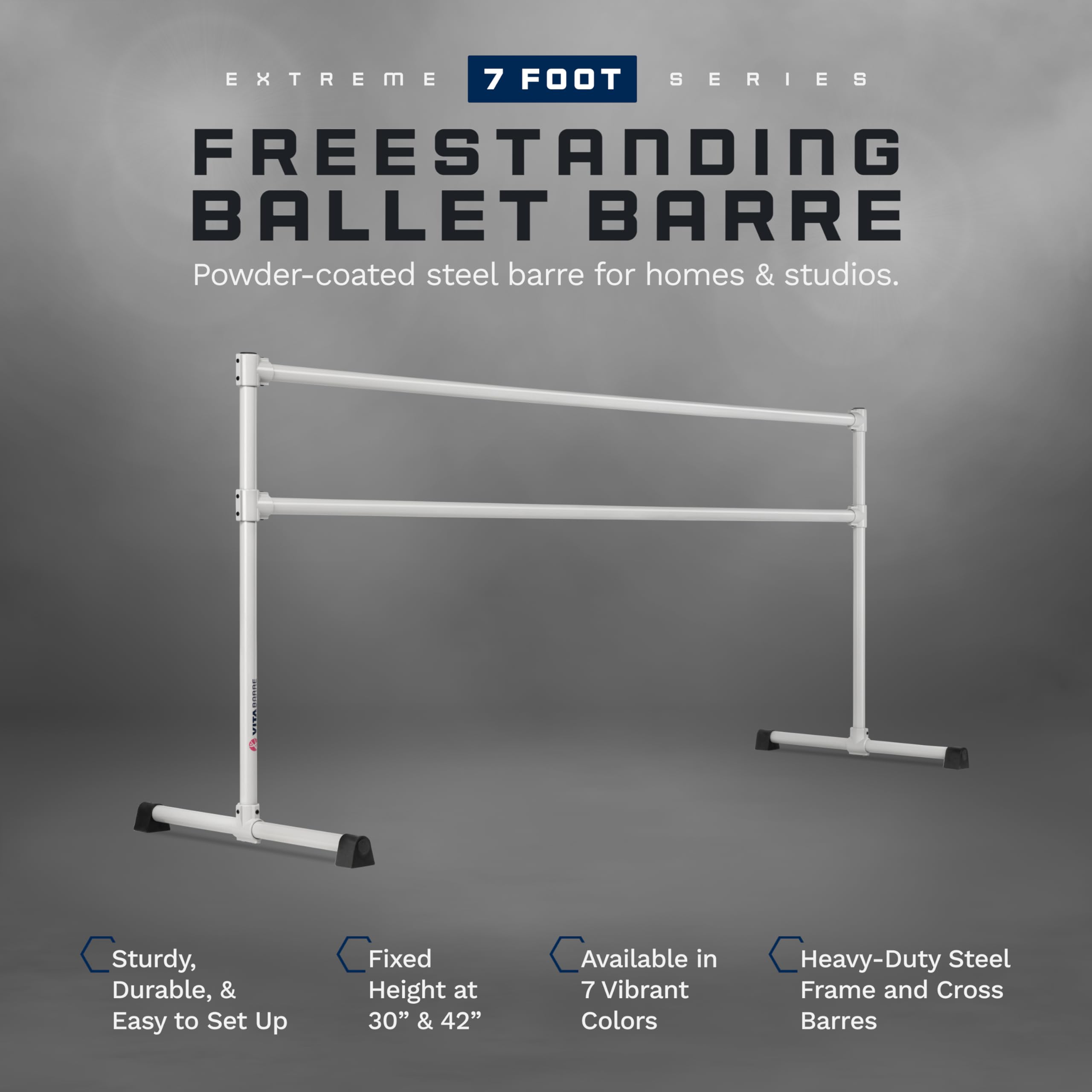VITA Barre Portable Freestanding Double Ballet Barre, Extreme, 7 Ft Bars, Satin Silver, Steel | Fixed Height, Made in USA, Home or Gym Exercise Equipment for Kids & Adults | Dance, Fitness, Pilates