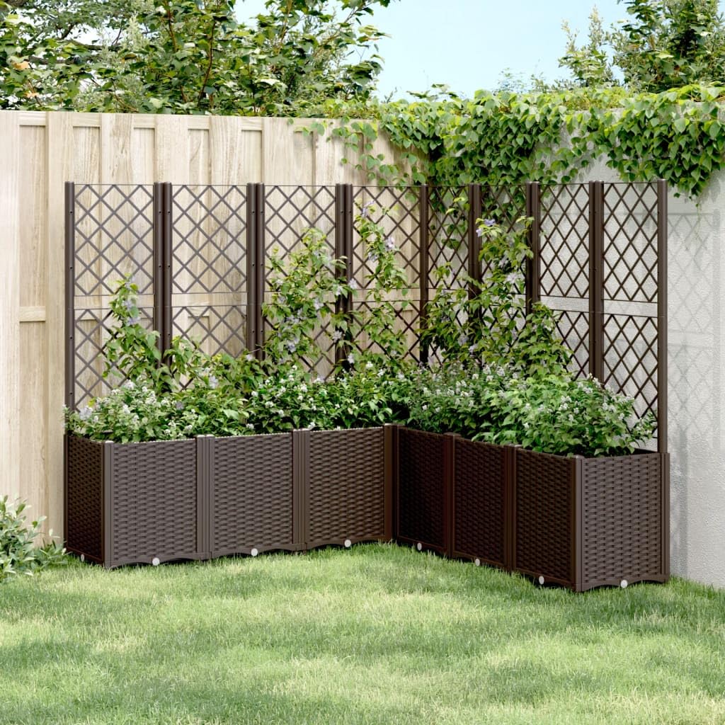XHNIFBN Brown Modular Garden Planter with Trellis 63x63x55 in Outdoor Raised Beds Box UV Polypropylene for Balcony Patio Terrace