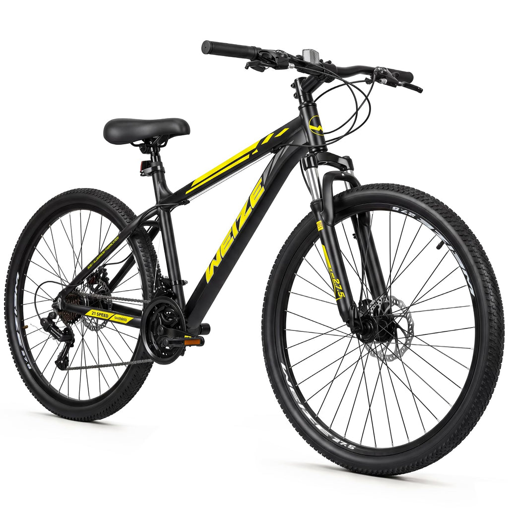 WEIZE Mountain Bike, 26/27.5-Inch Adult Bike, 21-Speed Rear Disc Brake, Lightweight Aluminum Frame for Men and Women, Comfort Saddle for Outdoor Trail Riding,Black