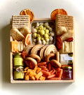 Vegetarian Charcuterie Board Fully Assorted with crackers, naan, cheddar cheese, and dips (Large Board 18x14)