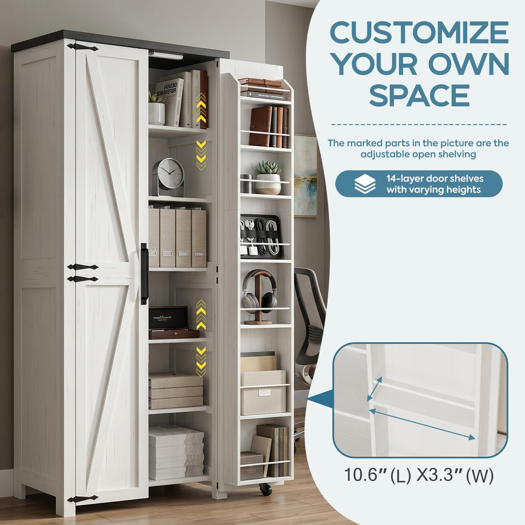 NEWOWNDS Home Office Storage Cabinet with LED Lights – 72" Adjustable Shelves, Multi-Purpose Organizer for Files, Printer & Office Supplies