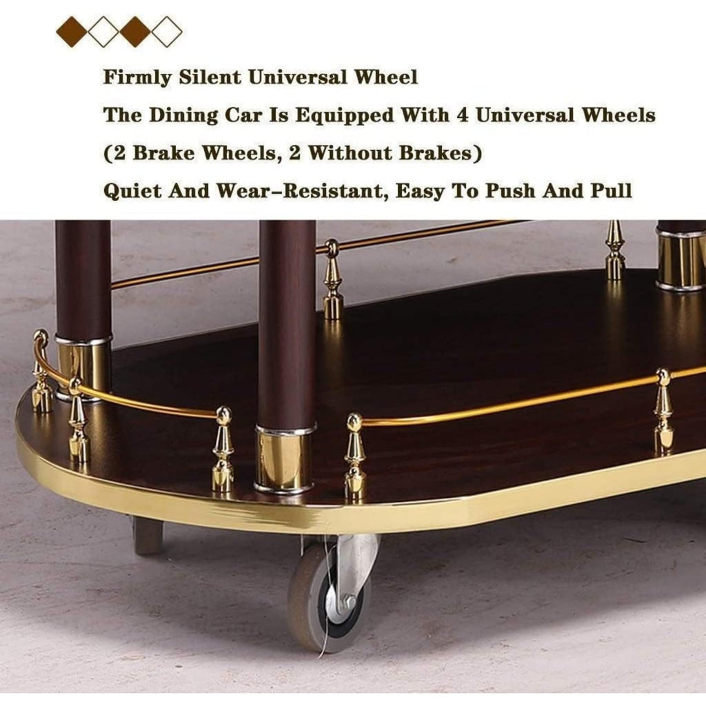 Bar Serving Cart for Hotel Luxury Restaurant, Drinks Liquor Trolley On Wheels Fully Assembled | Serving Trolley for 5 Star Hotel and Club Bar Cart Drinks Serving Tea (Gold)