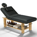 Heavy Duty Massage Table, Wooden Stationary Spa Bed with Adjustable Height & Backrest, PU Leather Professional Physical Therapy Facial Table with Face Pillow, Storage Shelf,1500 LBS Capacity