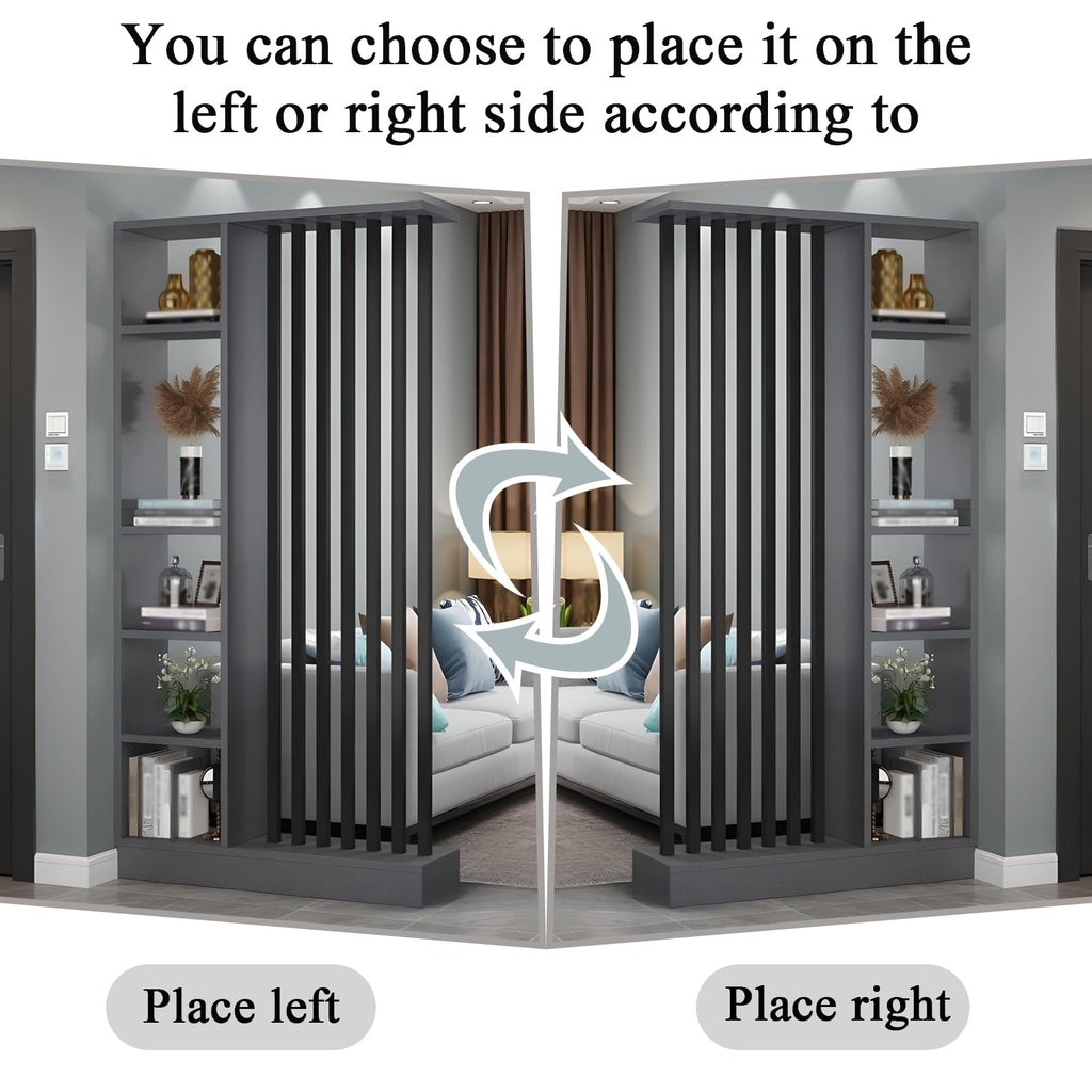Wall Room Divider with Shelves, Entrance Hall Partition Screen Column Floor to Ceiling - Freestanding Room Divider with Storage Shelf, Freestanding Decor for Bedroom (A Gray + Black, 39.4in / 100cm)