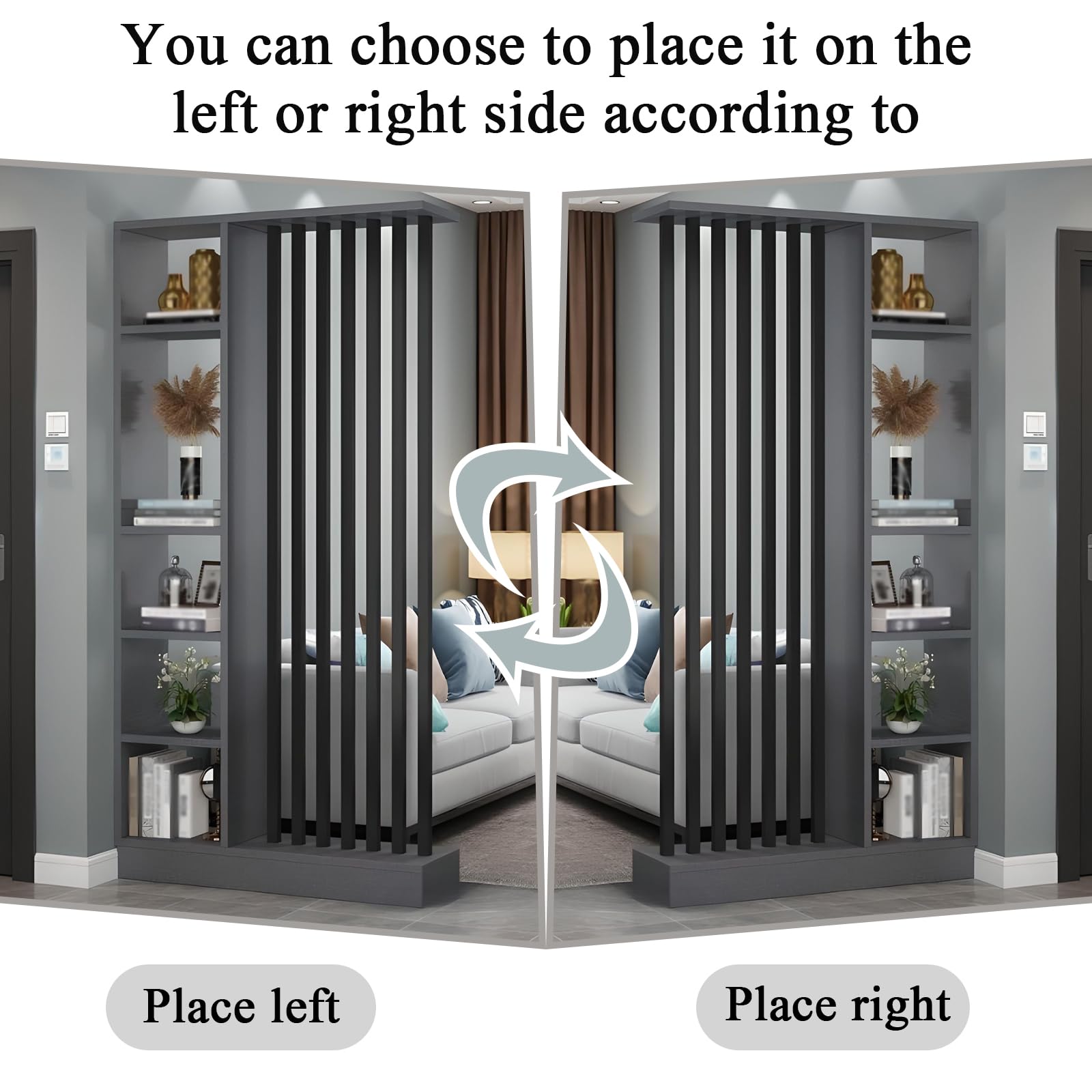Wall Room Divider with Shelves, Entrance Hall Partition Screen Column Floor to Ceiling - Freestanding Room Divider with Storage Shelf, Freestanding Decor for Bedroom (A Gray + Black, 39.4in / 100cm)