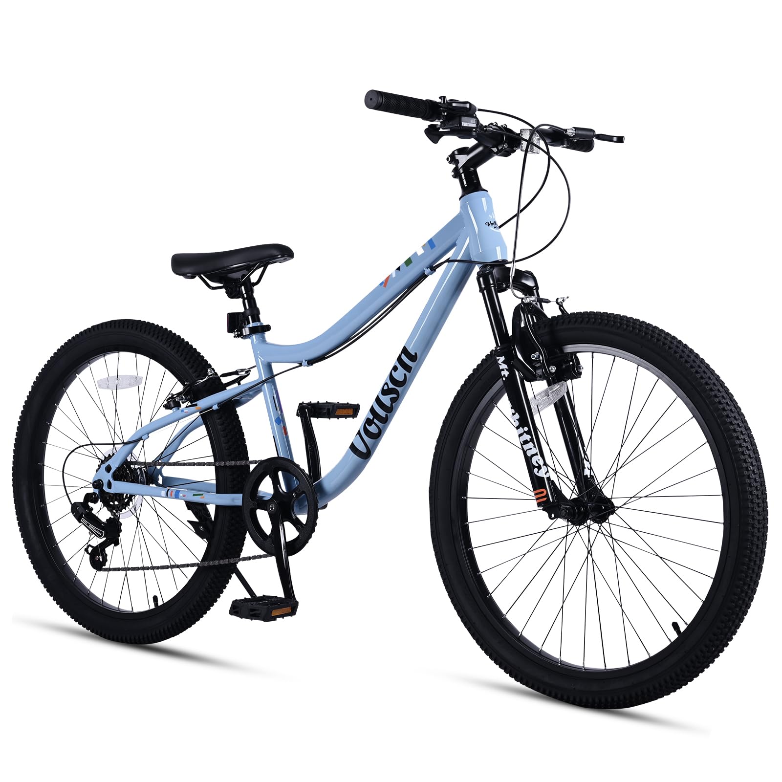 vollsch 24 Inch Kids Mountain Bike for 9-15 Years Old Boys Girls Teens 6-Speed Child MTB Bicycle with Front Suspension Fork, Slate Grey