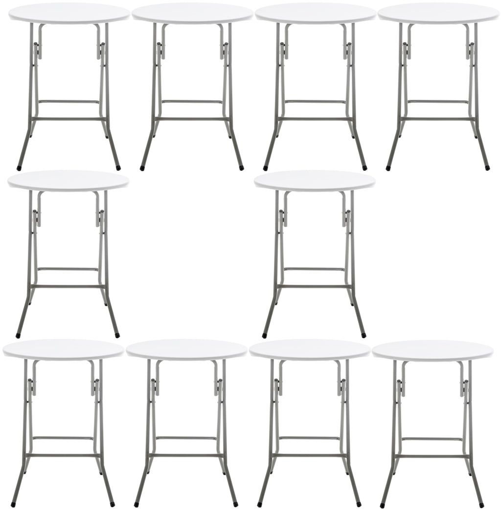 BTEXPERT Set of 10, White 24" Round Plastic Folding Table Commercial Portable for Picnic Party Camping Banquet Card Dining Wedding Event Home Kitchen Indoor Outdoor, 30" Height