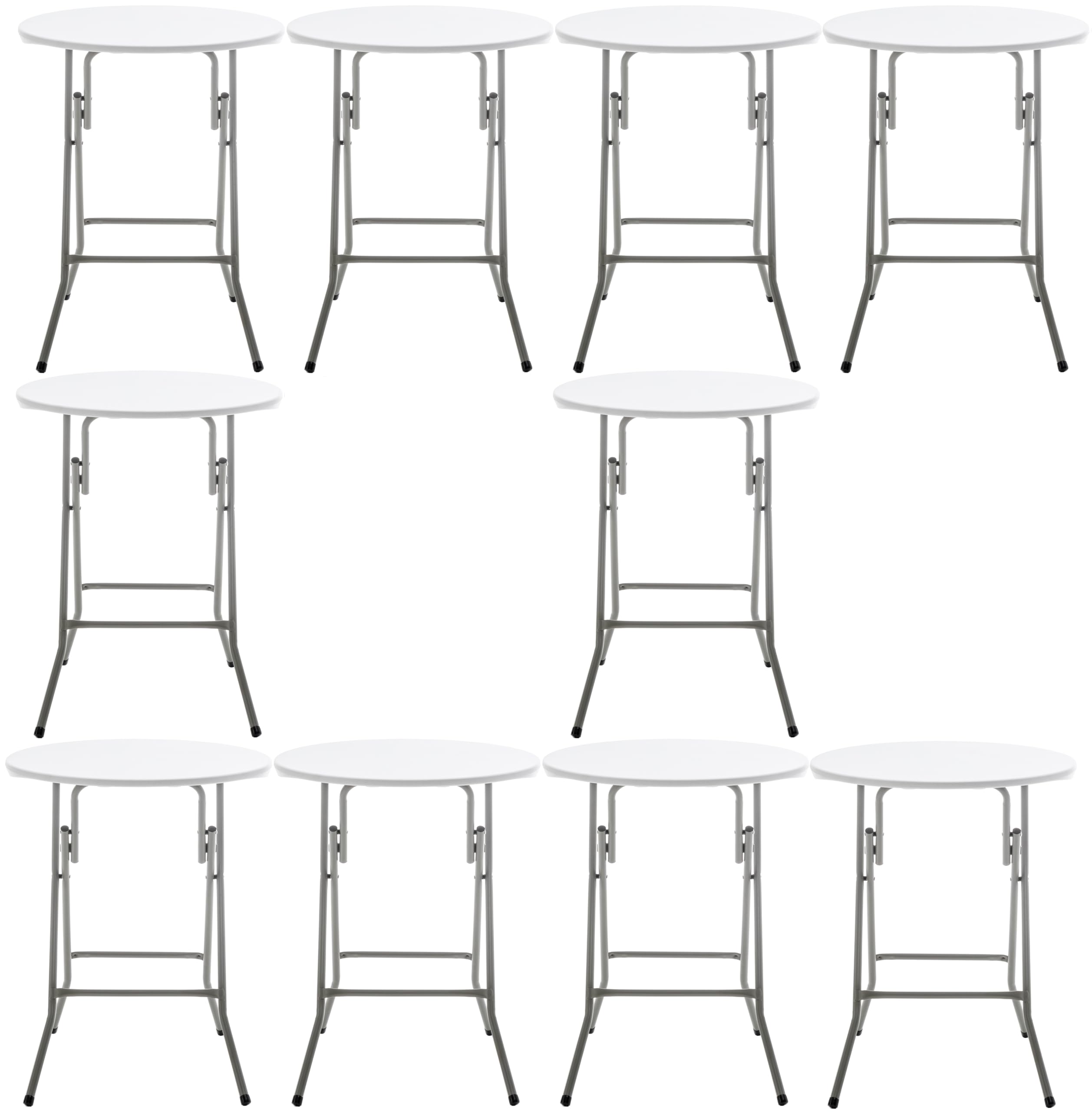 BTEXPERT Set of 10, White 24" Round Plastic Folding Table Commercial Portable for Picnic Party Camping Banquet Card Dining Wedding Event Home Kitchen Indoor Outdoor, 30" Height