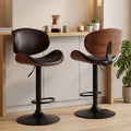 HAPPYMONT Swivel Bar Stools Set of 2, Adjustable Height 37-45 Inch Bentwood Barstools with Removable Back, PU Leather Upholstered Bar Chair for Kitchen Island Dining Room, Brown