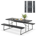 Tangkula 6 Ft Folding Picnic Table, Outdoor 8 Person Large Picnic Table Set with 2 Built-in Benches, Umbrella Hole, Metal Frame & HDPE Tabletop for Garden, Backyard (Black)