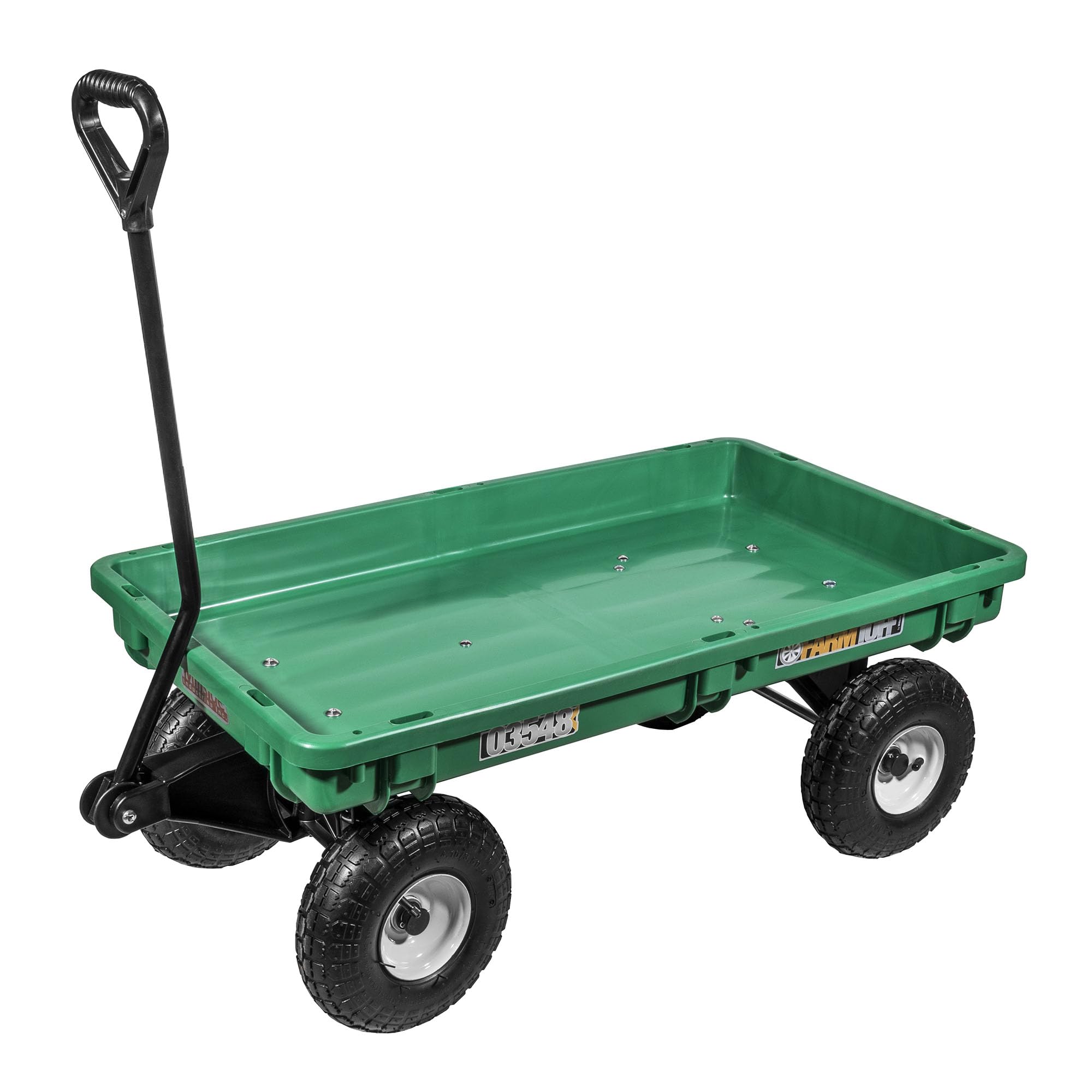 FARM-TUFF Durable Plastic Deck Green Garden Wagon, 38" x 20" - Heavy-Duty Poly Utility Cart with Flat-Free Tires, 300Lb Capacity & D-Handle Steering for Gardening, Yard Work & Landscaping