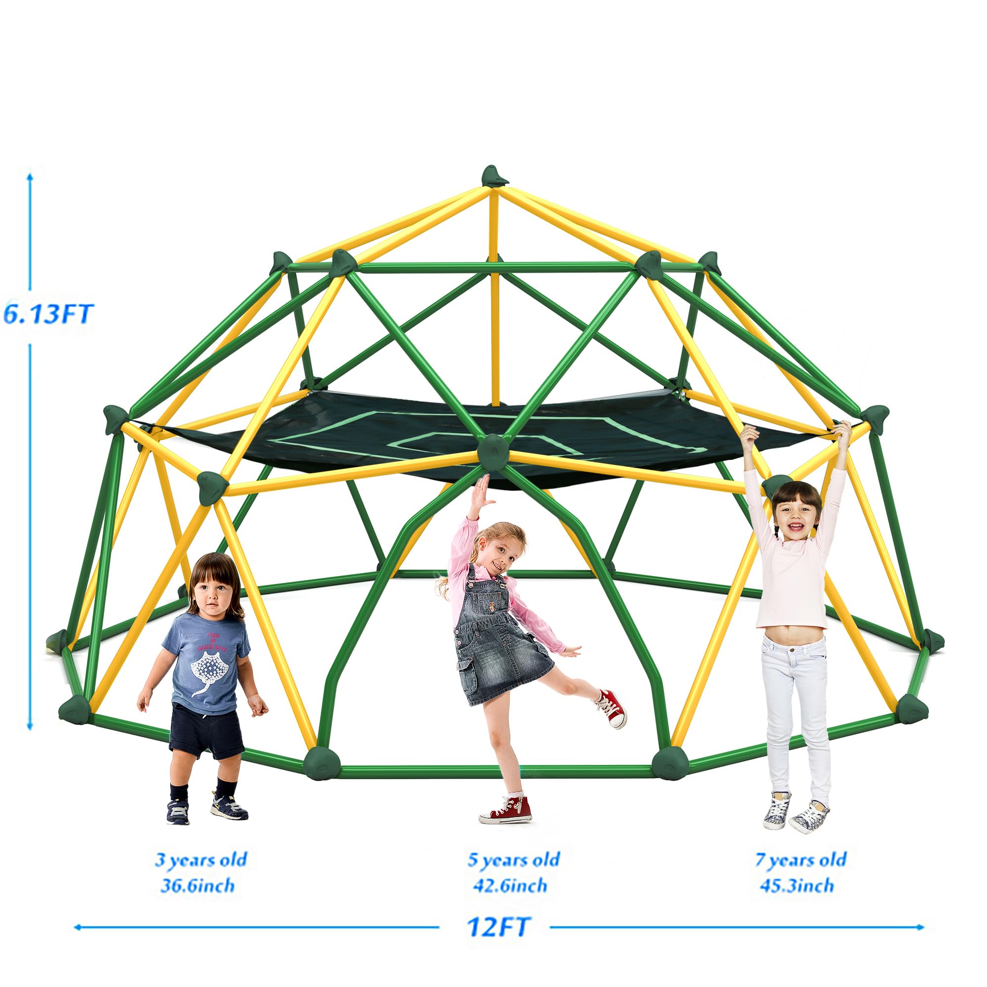 Merax 12FT Climbing Dome with Hammock, Outdoor Geometric Dome Climber Play Center for Kids 3-10 Supporting 1000 lbs, Easy Assembly Jungle Gym