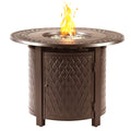 Oakland Living Round 34 in. x 34 in. Aluminum Propane Fire Pit Table with Glass Beads, Two Covers, Lid, 37,000 BTUs in Brown Finish