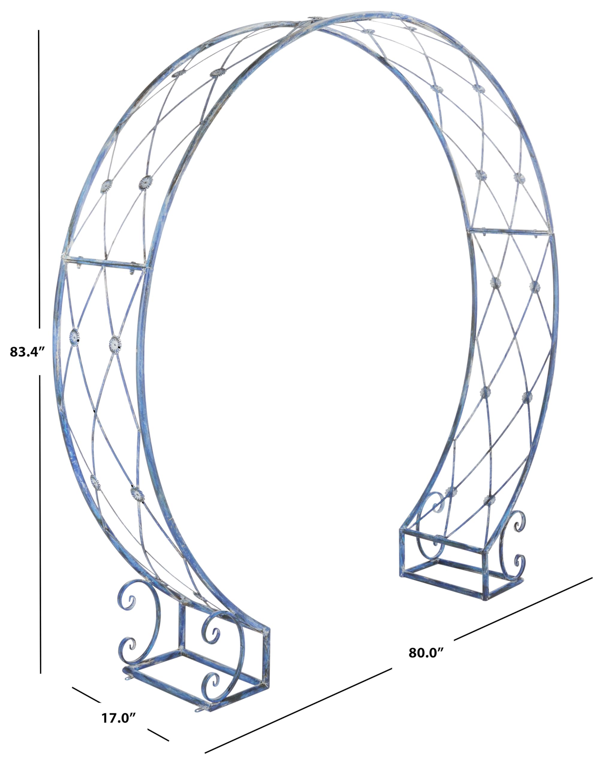 SAFAVIEH Outdoor - Mizell Iron Moon Gateway Garden Arbor - Mossy Blue Iron Metal - Architectural Circular Gateway Design - Ideal for Garden, Yard, Patio, Entryway, 80" W x 17" D x 83.4" H (PAT5036C)