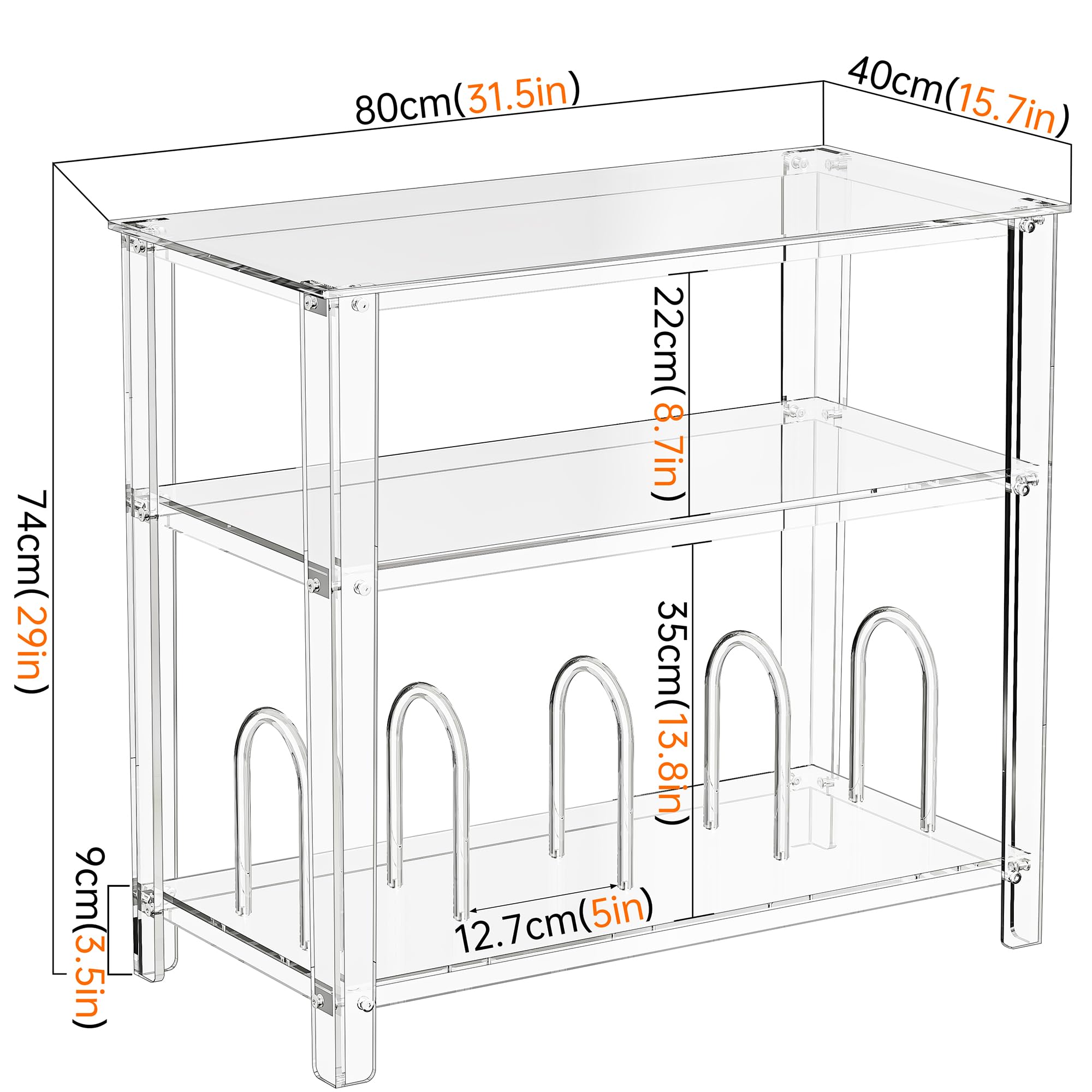 solaround Acrylic Record Player Stand, with Vinyl Storage, Turntable Stand, Vinyl Record Storage Table for Living Room (Clear, 31.5'' x 15.7'' x 29'')