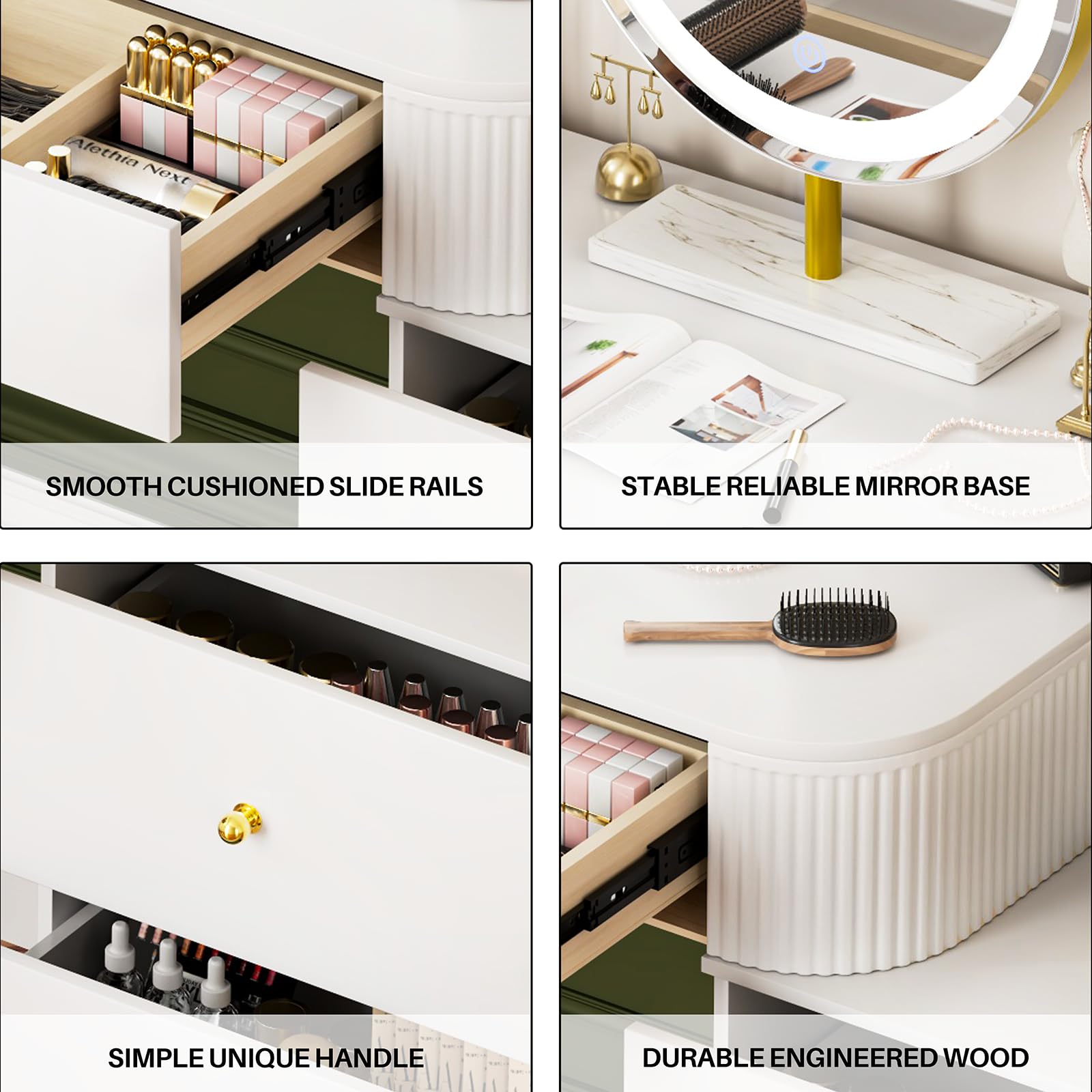 WinZo 36" Vanity Desk with Mirror and 3 Light Modes, Dressing Table Set with 5 Sliding Drawers, Makeup Desk with Charging Station, Modern Vanity for Small Spaces & Bedroom, White