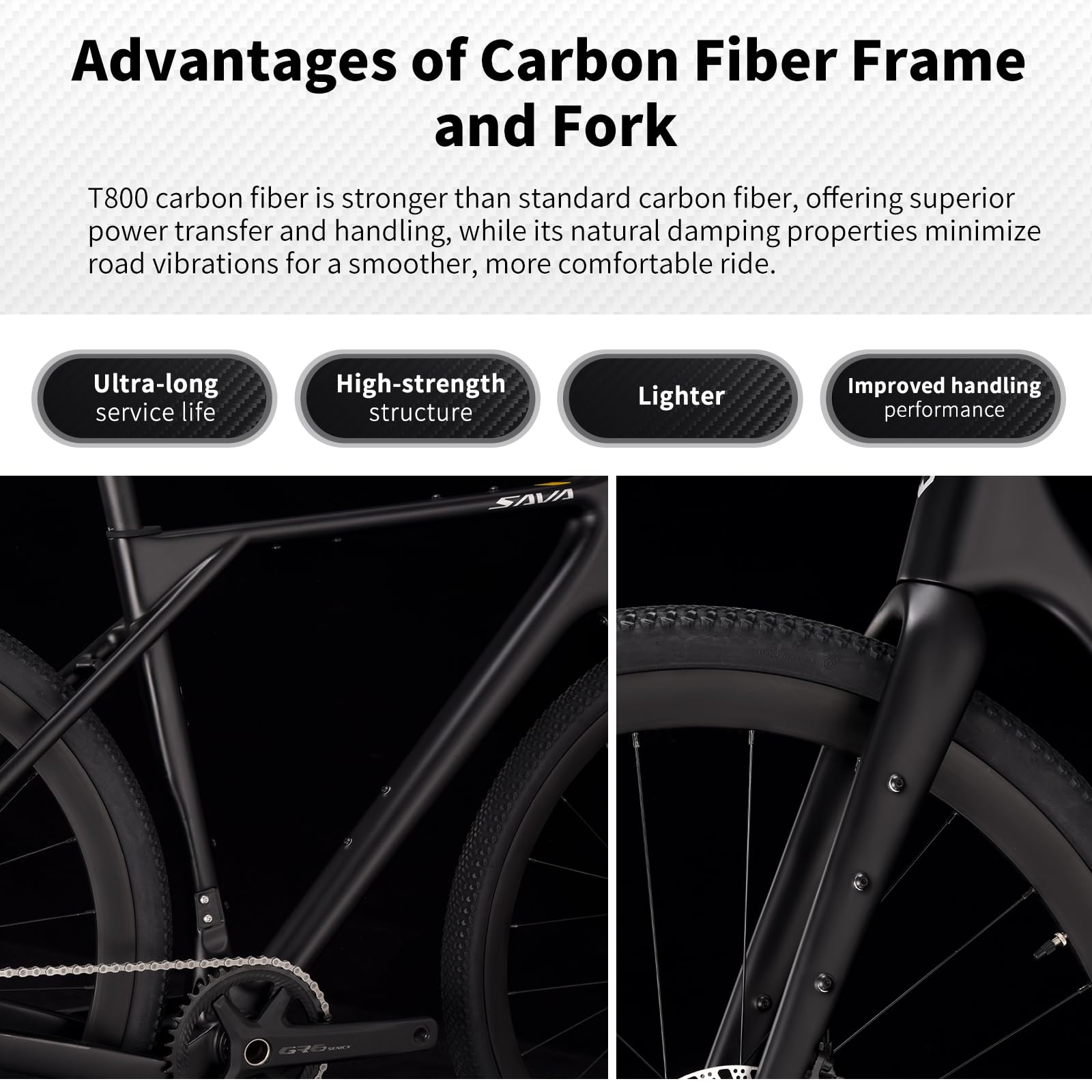 SAVADECK Carbon Gravel Bike - T800 Carbon Frame & Fork | Shimano U6000 11-Speed Groupset | Hydraulic Disc Brakes | 700CX40mm All-Terrain Tires | Men & Women Road/Off-Road Bicycle (Black, 47cm)