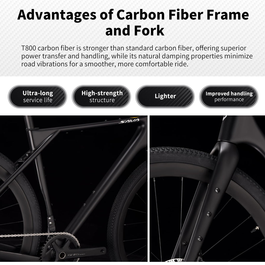 SAVADECK Carbon Gravel Bike - T800 Carbon Frame & Fork | Shimano U6000 11-Speed Groupset | Hydraulic Disc Brakes | 700CX40mm All-Terrain Tires | Men & Women Road/Off-Road Bicycle (Black, 58cm)