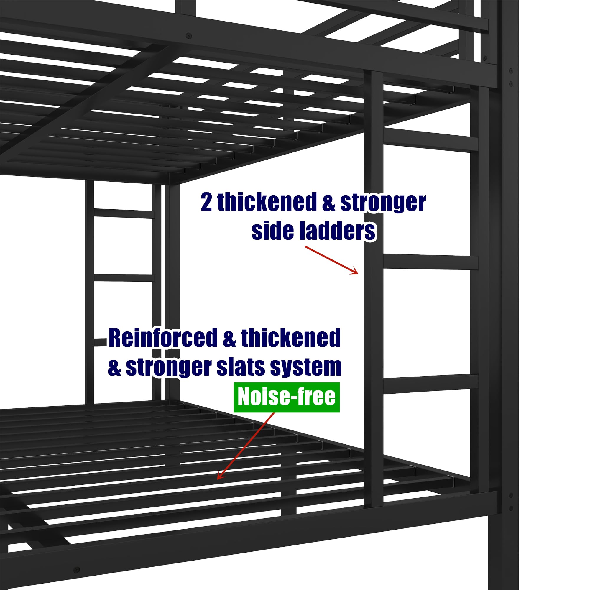 QLUSAN Latest Upgraded & Stronger Heavy Duty Metal Twin XL Over Queen Size Bunk Bed, Safer Thickened More Stable Bunkbed (Greater Weight Capacity) (Twin XL Over Queen)