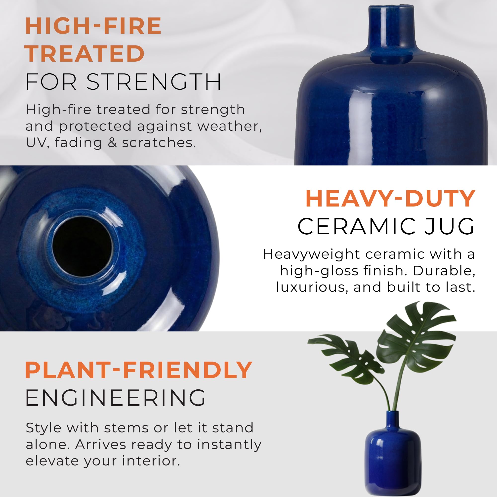 Emissary - Round Jug Vase, Blue 13x18 H