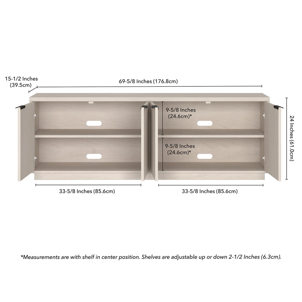 Henn&Hart Fluted TV Stand for TVs up to 78" with 2 Ribbed Storage Cabinets and Adjustable Shelves for Living Room, Family Room, or Office, Beech White
