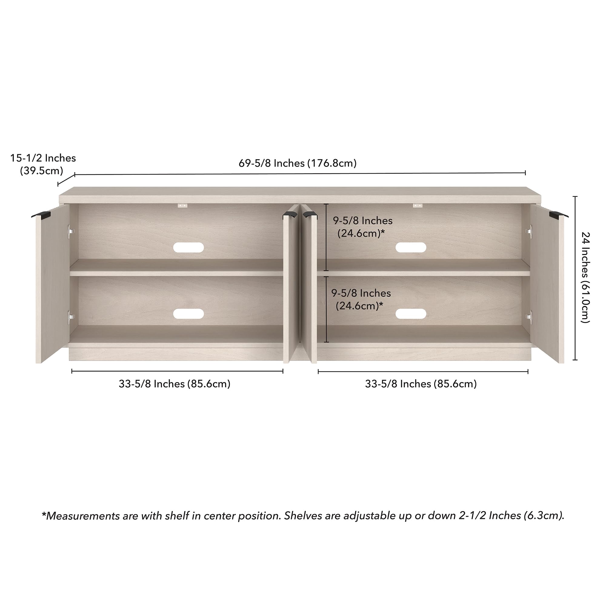Henn&Hart Fluted TV Stand for TVs up to 78" with 2 Ribbed Storage Cabinets and Adjustable Shelves for Living Room, Family Room, or Office, Beech White